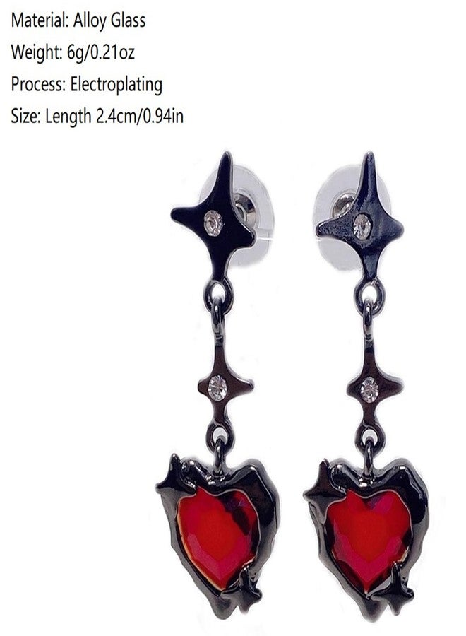 Decixde Vintage Gothic Earrings for Women Dangling Rhinestone Red Heart Black Earrings Vampire Costume Cosplay Halloween Party Accessories Jewelry(heart) - Image 4